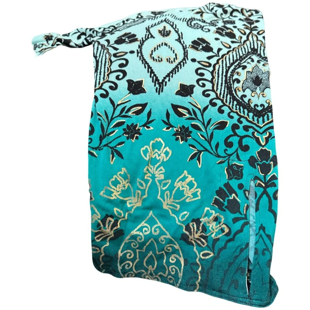 JM Collection Black and Mint Floral Top - Picture 7 of 7